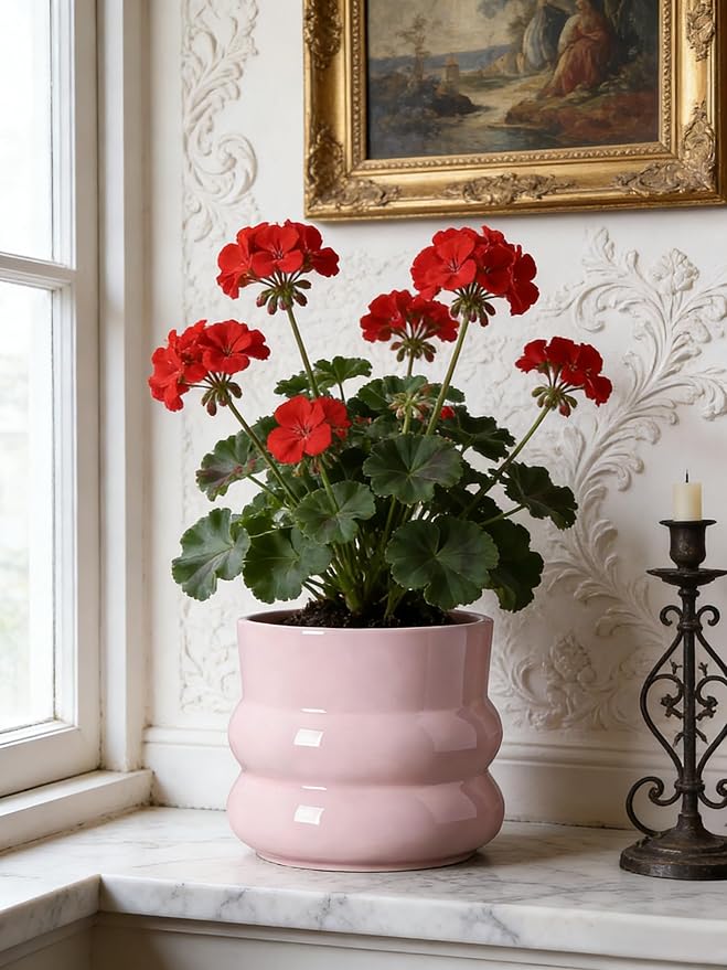 6 Inch Plant Pot,Ceramic Planter Pot with Drainage Hole,Indoor Planters for Herbs Plants,Ceramic Flower Pots for Indoor/Outdoor Plants,Home Office Garden Décor,Pink