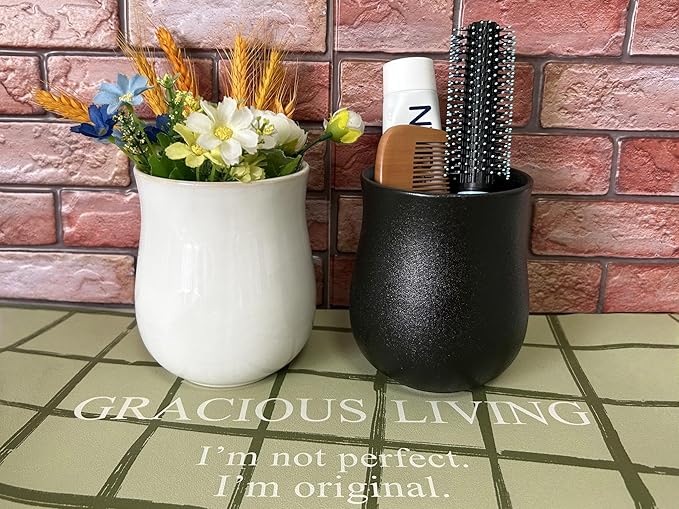 Short Kitchen Utensil Holder for Kitchen Counter, Ceramic Small Utensil Crock & Vase & Holder for Cutlery Spatula Brush Silverware Cooking Utensil Holder (Matte Black)