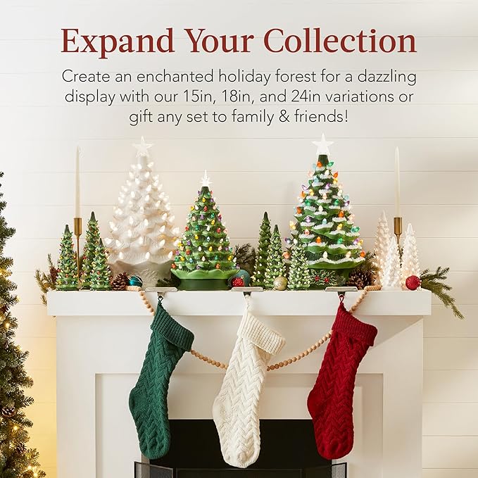 Best Choice Product 24in Extra Large Ceramic Christmas Tree, Pre-Lit Hand-Painted Tabletop XL Indoor Holiday Tree, 74 Multocolor Bulbs, LED Lights - Flocked/Green