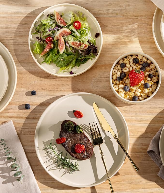 TheTerra Ceramic Dinnerware Sets for 6, 18 Pieces Porcelain Lightweight Plates and Bowls Sets, Scratch Resistant Dish Set, Oven & Microwave & Dishwasher Safe, Matte White