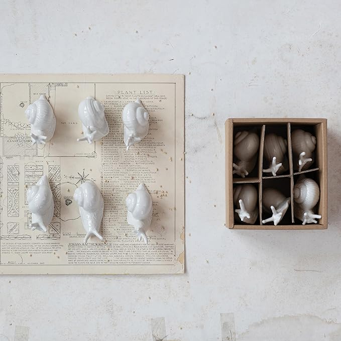 Creative Co-Op Stoneware Figurine Snails Accent Decor, Set of 6 Pieces, White