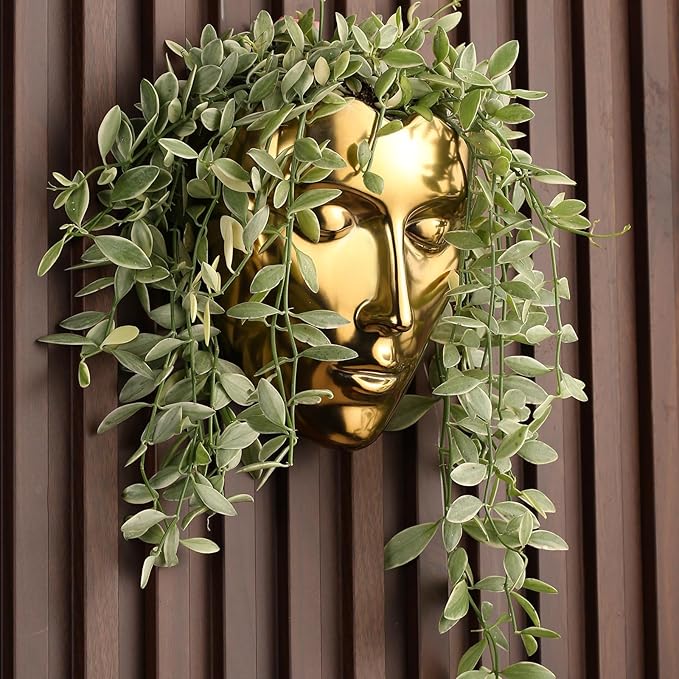 Face Vase,Ceramic Female Form Face Vase,Modern Wall Hanging Plant Pot with Drainage for Home Centerpieces, Office Outdoor Hanging Decor