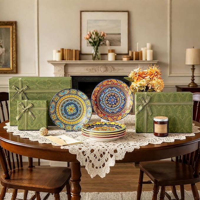 vancasso Colorful Dessert Plates Set of 6, 8.5 Inch Ceramic Salad Plates, Boho Small Dinner Plates, Bohemian Printed Kitchen Plate for Breakfast, Microwave & Dishwasher Safe Dishes, Series KRVI