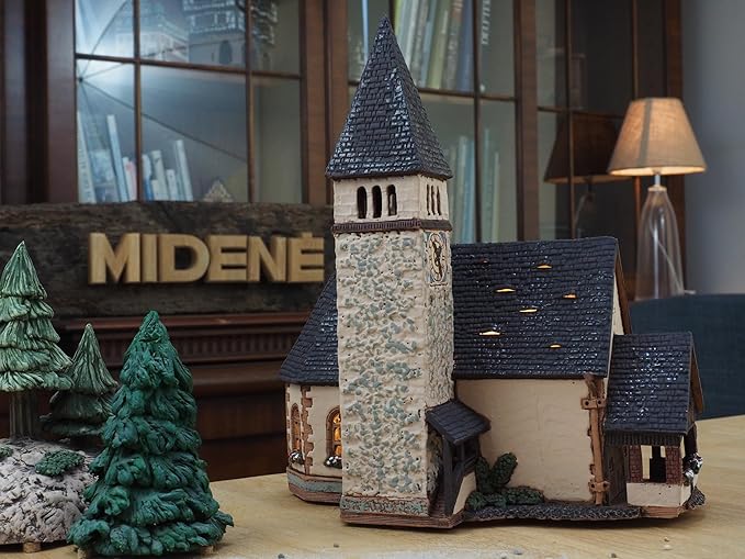 Ceramic Art Tealight Candle Holder Room Decoration Handcrafted Collectible Miniature Light House St.Michael Church in South Tyrol, Italy D334N*