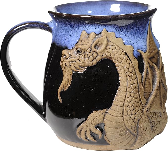 ALWAYS AZUL POTTERY Fantasy Dragon Mug in Garcia Blue - Handmade Ceramic Coffee Mug - Stylish and Unique Handcrafted Artistic Drinkware - Polished Clay Cups, Great for Coffee, Tea, and Art Lovers