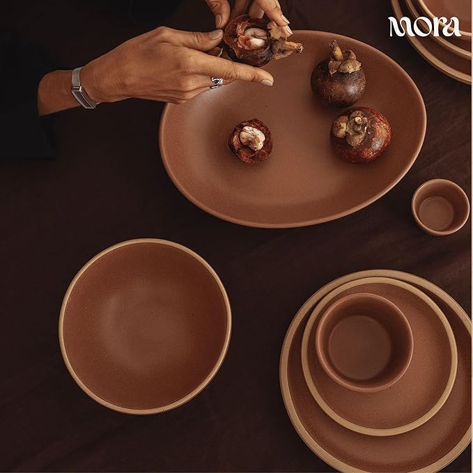 Mora Mini Ramekins Set of 4, 8oz Ceramic Pottery Baking Dishes - Microwave, Oven and Dishwasher Safe - Terracotta
