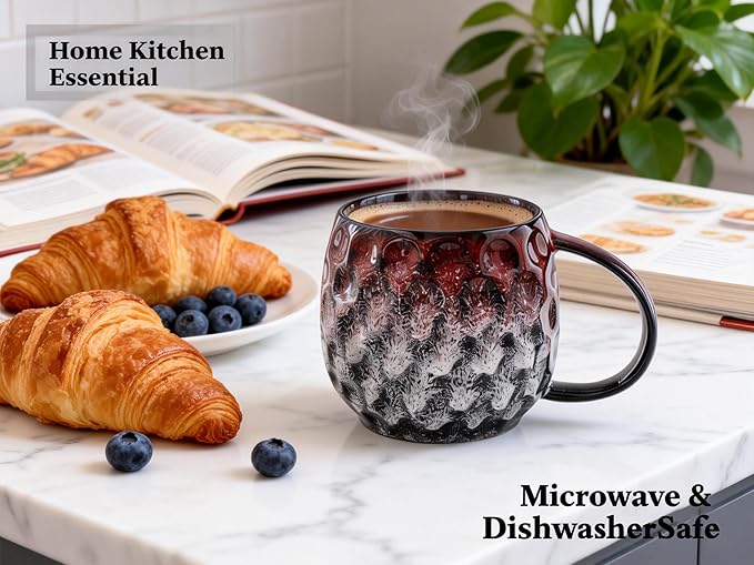 20oz Large handle Ceramic Coffee Mug, Handmade Glaze Color Changing Mug with Easy-Grip Handle, Unique Handcrafted Tea Cup for Home, Office, Gift Giving (red)