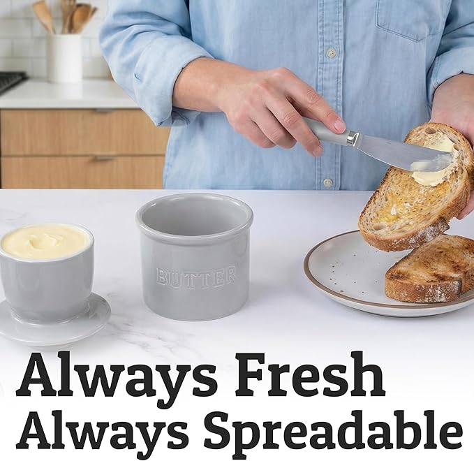 PriorityChef Butter Crock with Lid with Water Line,Ceramic French Butter Dish to Leave On Counter, Nimbus Cloud