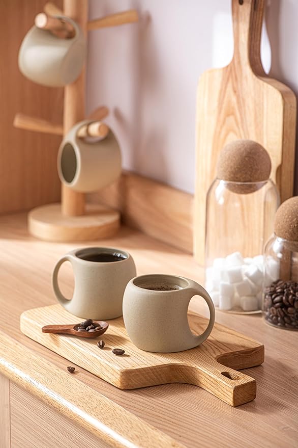 Ceramic Espresso Cups Set of 4, Double Espressos Shots Cup,4 OZ Espresso Mugs,Cute Small Coffee Cups for Double Shots,Cappuccino,Small Latte,Tea,Cafe (Neutral Beige, 4 OZ)