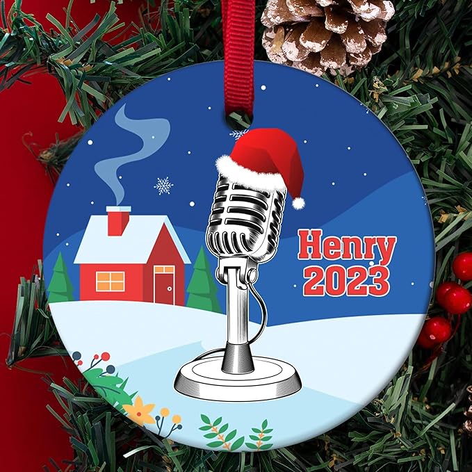 Personalized Singer Christmas Ornament, Microphone Christmas, Xmas Singing Lover Gift Ornament