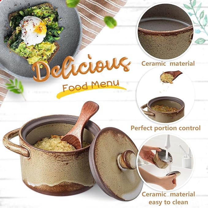 Honeydak Speckled Ceramic Salt Cellar with Lid and Wooden Spoon, Rustic Farmhouse Salt Pepper Cellar Holder for Valentines Day,Housewarming Gift, Heavyweight Spices Jar(Retro Color,1 Set)