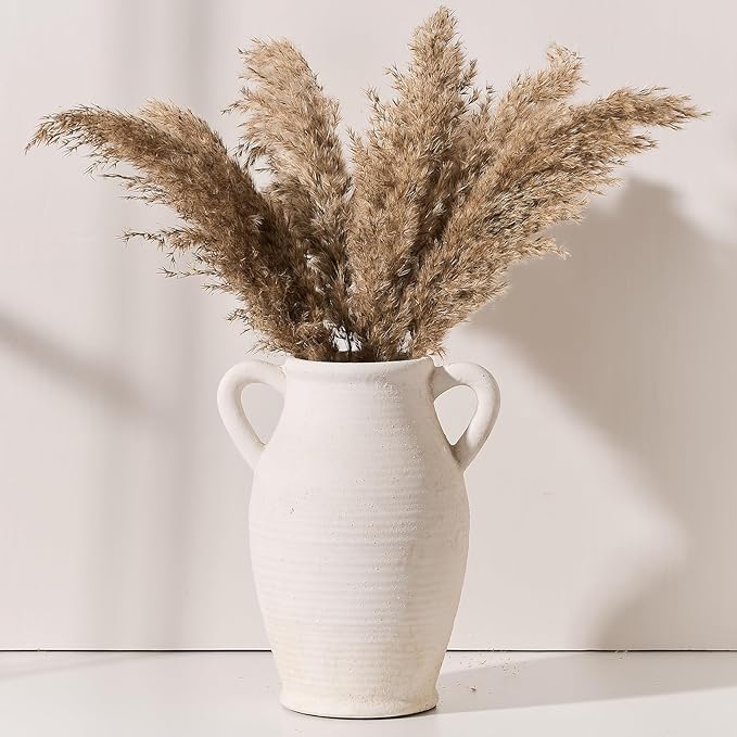 Emotionally Grounded Vase, Vaseking Large Ceramic Rustic Vase with 2 Handles, 9.8 inch Minimalist Decorative Farmhouse Tall Vases for Home Decor, Living Room, Enterway, Table Decoration, Off White