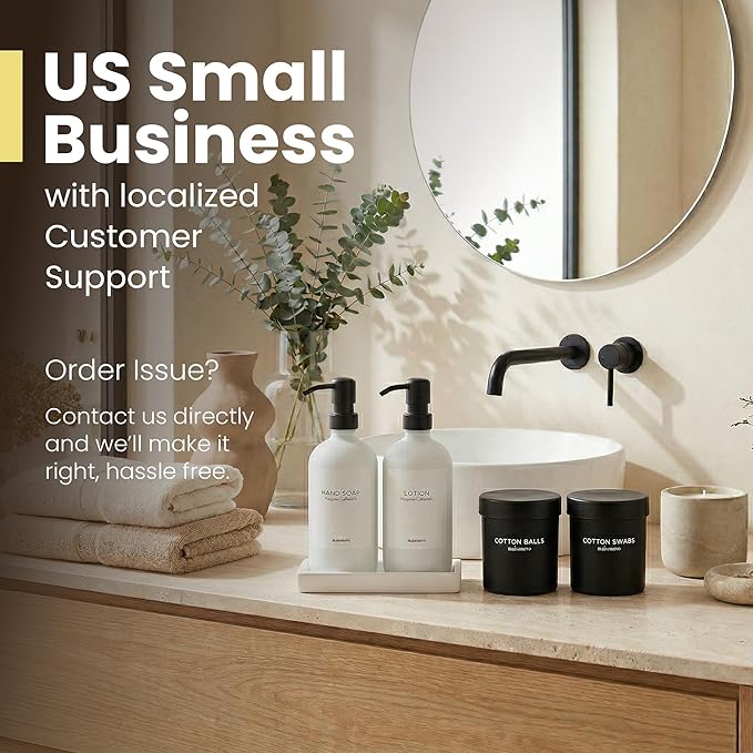 MaisoNovo Bathroom Soap Dispenser Set - Soap and Lotion Dispenser Set with White Soap Dispenser, Black Pumps & Concrete Tray