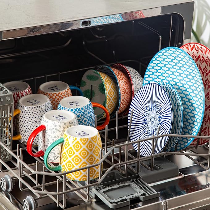 Ceramic Dessert Plates Set - Mini 6 Inch Appetizer Plates for Kitchen - Small Salad Plates for Cake Snacks, Side Dishes - Microwave Dishwasher Safe - Wedding Housewarming Gift - Assorted Colors