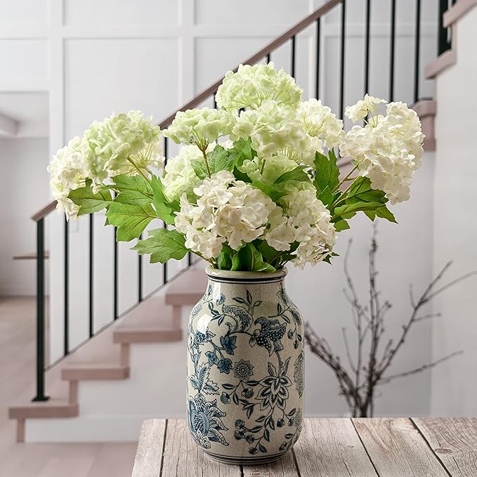 SIDUCAL Blue and White Vintage Vase, 9.4 Inch Ceramic Chinoiserie Floral Vase, Retro Ice Cracked Blue and White Porcelain for Home Decor Centerpieces, Living Room, Bookshelf, Office