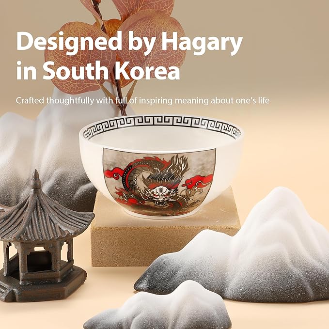 Hagary Dragon Rice Bowls Ceramic Bowl Japanese Korean Soup Bowl Pasta Salad Dessert Small Serving Bowls Housewarming Wedding Gifts Designed in Korea (No chopsticks) (Black, 10 oz – 4pcs)