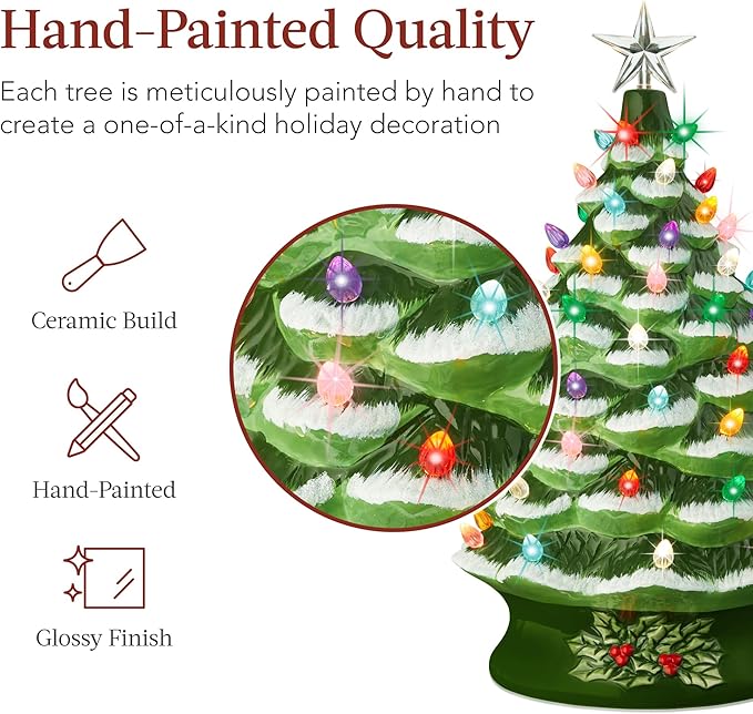 Best Choice Product 24in Extra Large Ceramic Christmas Tree, Pre-Lit Hand-Painted Tabletop XL Indoor Holiday Tree, 74 Multocolor Bulbs, LED Lights - Flocked/Green