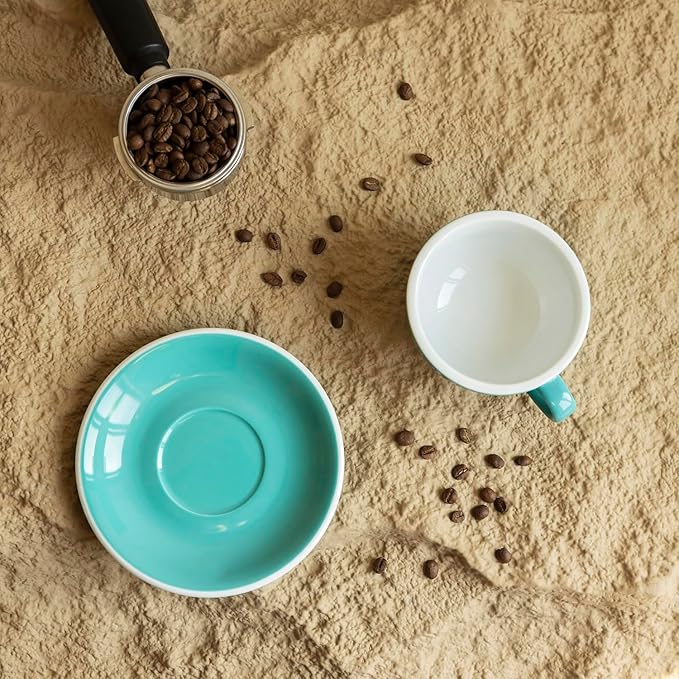 Loveramics Cappuccino Cup with Saucer, 8 oz Ceramic Coffee cup with Round Bottom for Cappuccino, Latte, Tea, Espresso, Thick-walled Stoneware Cup Set for Barista - Regular Colours (Teal, 8OZ)