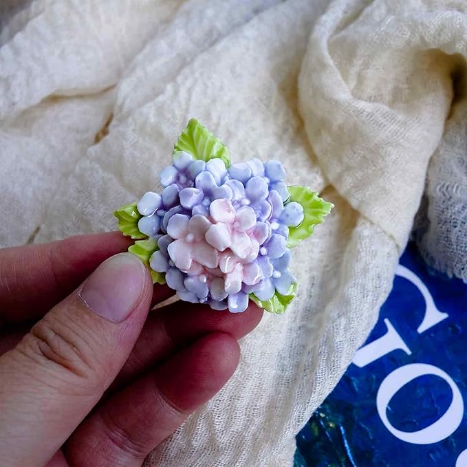 1 Pc Pink and Purple Hydrangea Magnet, Handmade 3D Ceramic Flower Refrigerator Magnet, Hydrangea Gifts for Housewarming