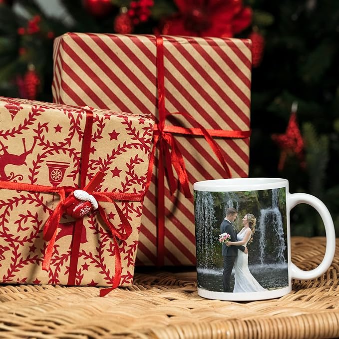 Custom Coffee Mug with Photo, Text, or Logo | Personalized Ceramic Mug 11oz | Customizable Gift for Men, Women | Unique Gift for Birthdays, Holidays, Christmas | White - Red