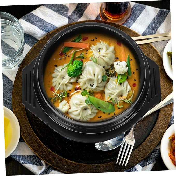Healifty Heat-resistant Korean Stone Pot Ceramic Casserole for Korean Hot Pot Cooking Lid Steamed Egg Non-stick Even Heat Transfer