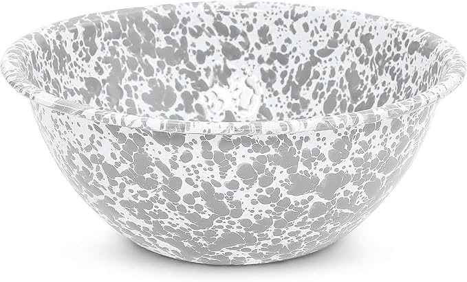 Crow Canyon Home Enamelware Serving Bowl, 1.5 quart, Grey/White Splatter (Single)