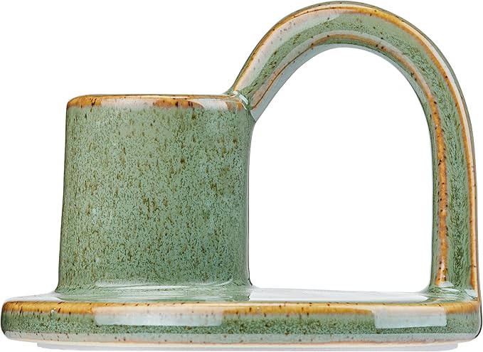 Ceramic Taper Candle Holders with Handle (Set of 2) – Tall Candlestick Holders for Table Decor Centerpieces, Rustic Home Décor, and Dinner Table Styling Avocado Green