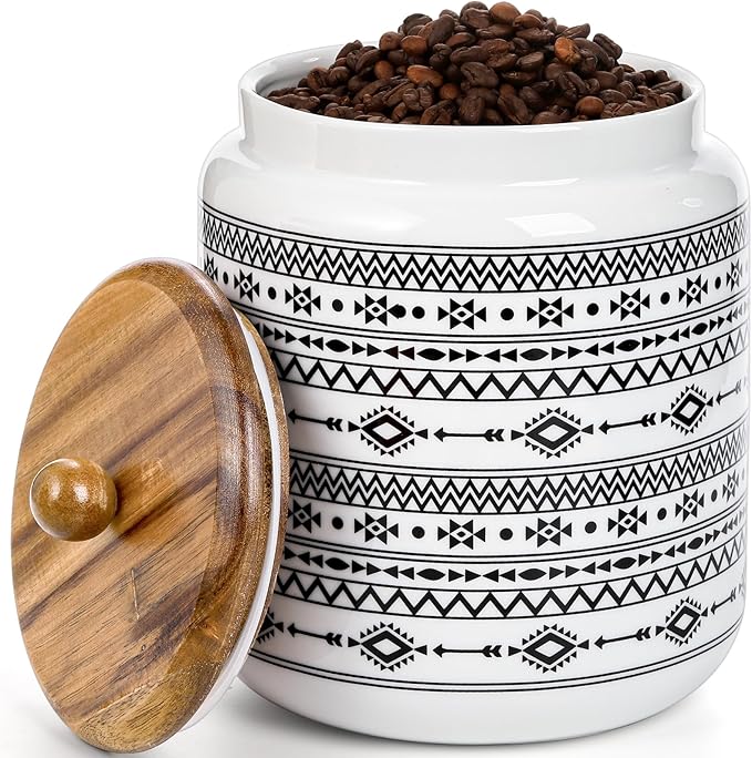 Hedume Kitchen Canister, Ceramic Large Food Storage Jar with Airtight Seal Wooden Lid, 100 Fl Oz Porcelain Food Storage Canister for Home and Kitchen Serving for Coffee, Sugar, Tea, Flour and More