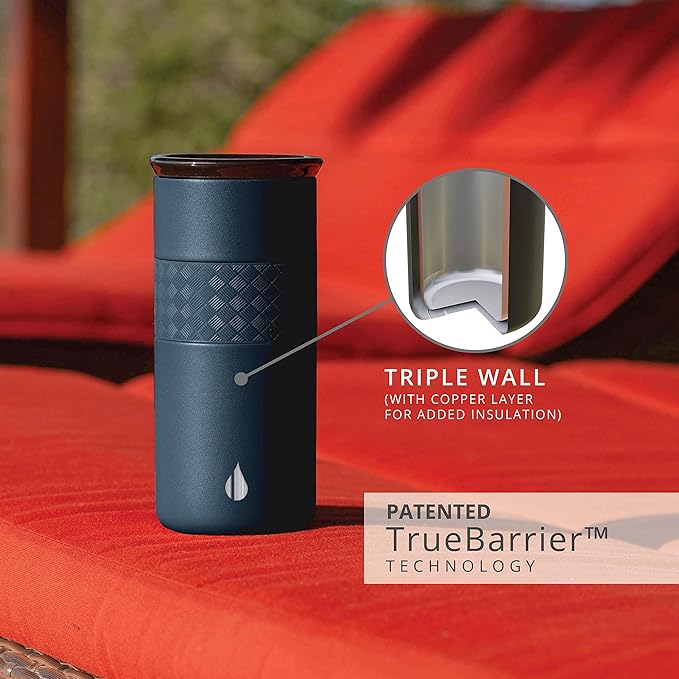 Elemental Personalized Artisan Insulated Tumbler, Triple Wall Coffee Travel Tumbler, Reusable Stainless Steel Coffee Tumbler with Ceramic Lid, Thermal Coffee Cup for Hot & Cold, 16oz - Navy Blue