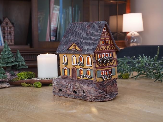 Ceramic Art Tealight Candle Holder Room Decoration Handcrafted Collectible Miniature Aroma Light House Plönlein, Rothenburg, Germany C260