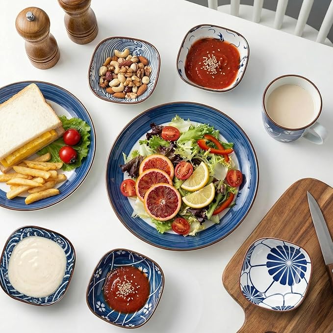 clothmile 6 Pcs Blue and White Sauce Dishes 3.6"×3.6"×1.6" Traditional Chinese Ceramic Side Bowl for Sushi Sauce Snack Pinch Home Kitchen Decor Housewarming Gift