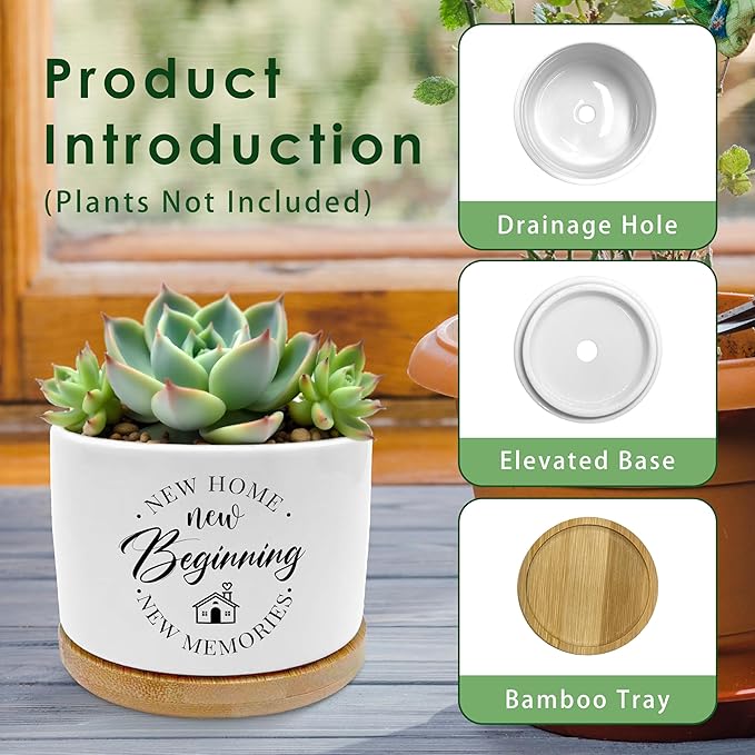 Housewarming Gifts Plant Pots, New Home House Homeowner Gifts Succulent Planters, House Warming Gift New Home Ceramic Plant Flower Pots for Home Office Desk Table Shelf(No Plants)