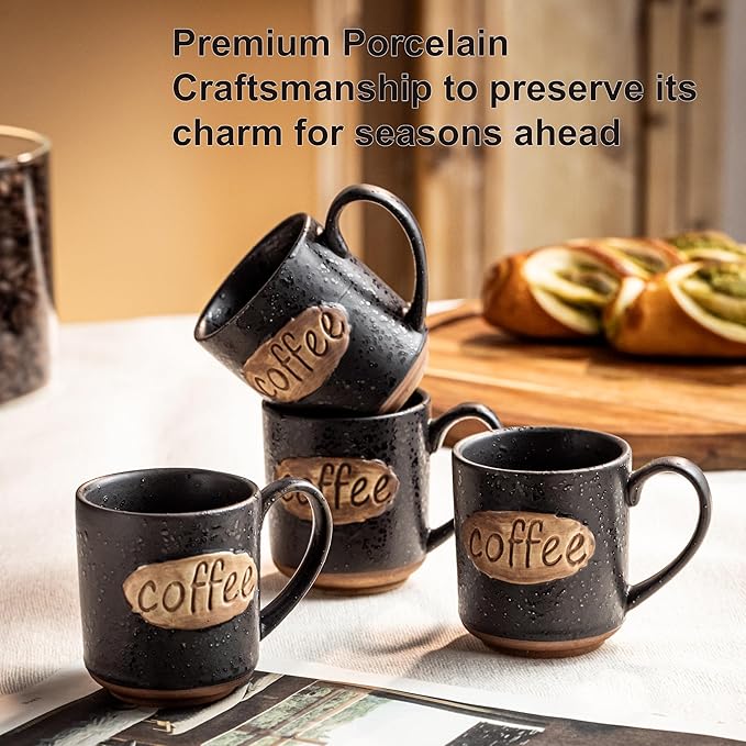 LYEOBOH Coffee Cups, Espresso Cups, Tea Cup, Coffee Mugs Set of 6, 3 oz Ceramic Espresso Cups, Cute Mini Demitasse Cups with Handle for Bar & Home Microwave & Dishwasher Safe, Black