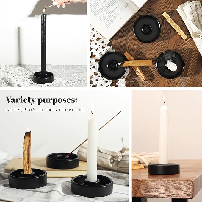 Candlestick Holder - Taper Candle Holders, Candle Tray for Tall Candle Sticks, Vintage Chime Boho Marble Candles Small Dish, Concrete Farmhouse Holders for Tapered Candles Sticks Decor (Black)