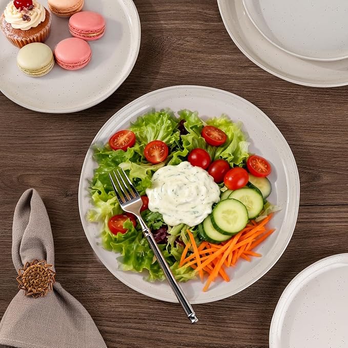 AmorArc Ceramic Dinnerware Sets with Pasta Bowls for 8, Handpainted Plates and Bowls Set with Rustic Terracotta Underside, Scratch Resistant Dishes Set, Dishwasher & Microwave Safe, 32 Pcs