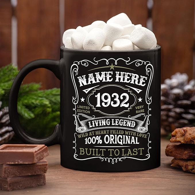 PREZZY Personalized 91st Birthday Mug Vintage 1932 Limited Edition Coffee Mug Black 11oz 15oz