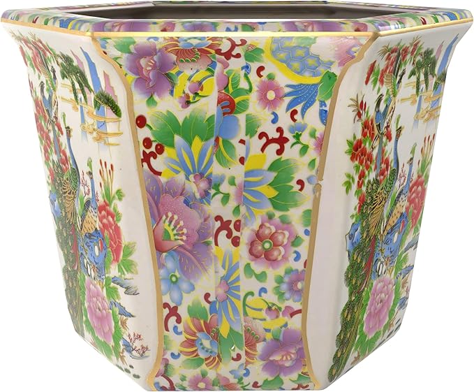 10" Satsuma Birds & Flowers Porcelain Flower Pot