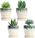 Succulent Planter 4 inch, Succulent Pot with Drainage Holes, Saucers and Mesh Pads for Indoor Plants, Ceramic Pot for Indoor Plants- Set of 4