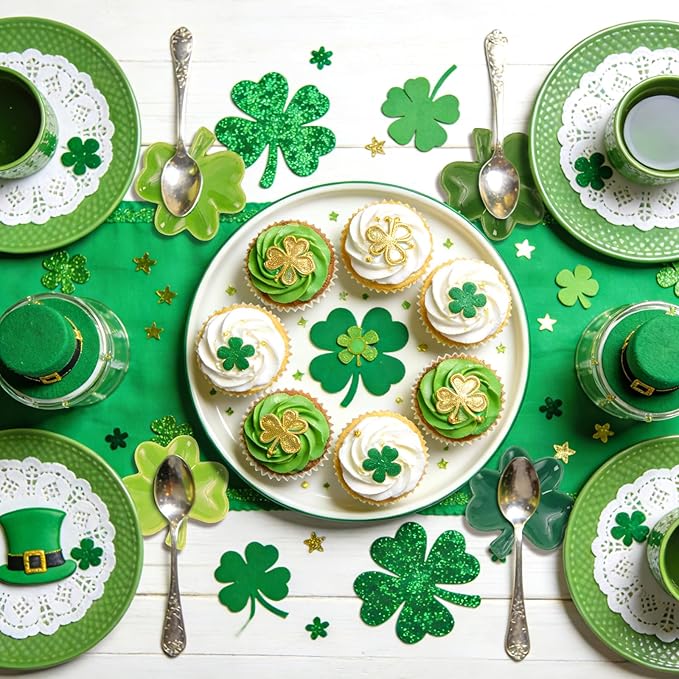 Whaline 4 Pcs St.Patrick's Day Mini Ceramic Spoon Rest Gradient Green Shamrock Lucky Clover Small Coffee Spoon Holder for Irish Holiday Party Home Coffee Station Bar Accessories, 2.7 Inch