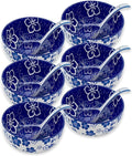 Japanese Ceramic Bowls Set of 6, 28 Oz Large Asian Porcelain Ramen Soup Salad Cereal Noodle Bowl with 6 Spoons, Deep Bowl for Kitchen Decor and Housewarming Gift, Dishwasher & Microwave Safe
