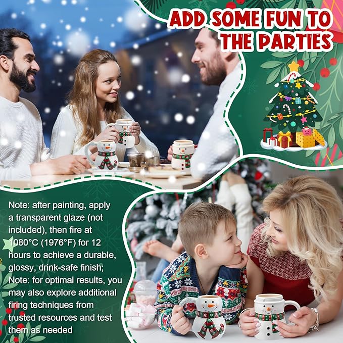 Zubebe 4 Sets Christmas Paint Your Own Mugs Craft Kit, Xmas Ceramic to Paint, Christmas Snowman DIY Mugs for Adults, Festive Coffee Tea Cup with Painting Set for Family Xmas Craft Office Gift