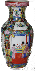 Colorful Asian Vase with Geisha women waiting in the Parlor
