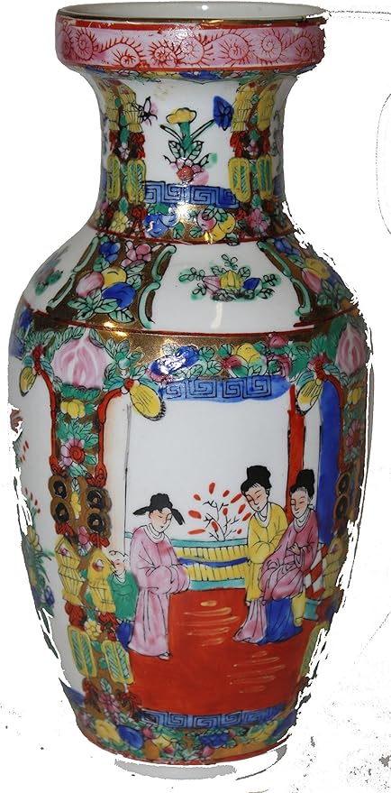 Colorful Asian Vase with Geisha women waiting in the Parlor