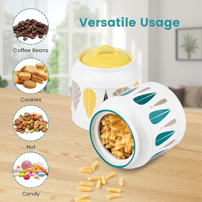 10cup/85oz Ceramic Jar for Dry Food Storage Containers, Airtight Cookie Jar with Lids, Porcelain Ceramic Canister for Kitchen Countertop Pantry Farmhouse Store Flour Sugar Bean Candy (Green)