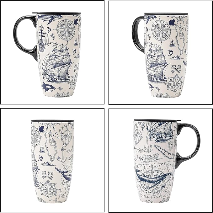 DUSVALLY Ceramic Coffee Mug, Porcelain Tea Cup with Handle for Office and Home, Unique Gifts for Women and Man, Color Box, 17 Oz, Flower Mug