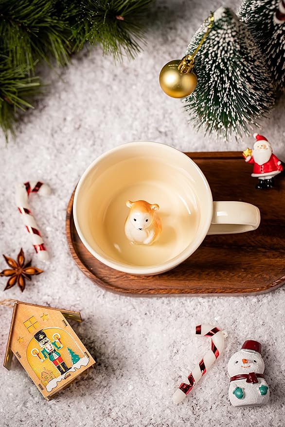 DIHOclub Bear Ceramic Cup Hidden 3D Animal Inside Mug,Cute Cartoon Handmade Figurine Mugs,Holiday and Birthday Gift for Coffee Milk Tea Lovers,12 OZ(Cream Color) | Bear, Cute Cartoon, Handmade, Figurine Mugs