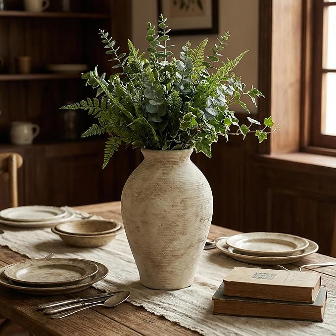 Ceramic Flower Vase Home Decor - 9 Inch Vintage Ceramic Vase Large Vases for Decor Living Room Large Ceramic Vase for Dining Room Bathroom Indoor and Outdoor Decoration