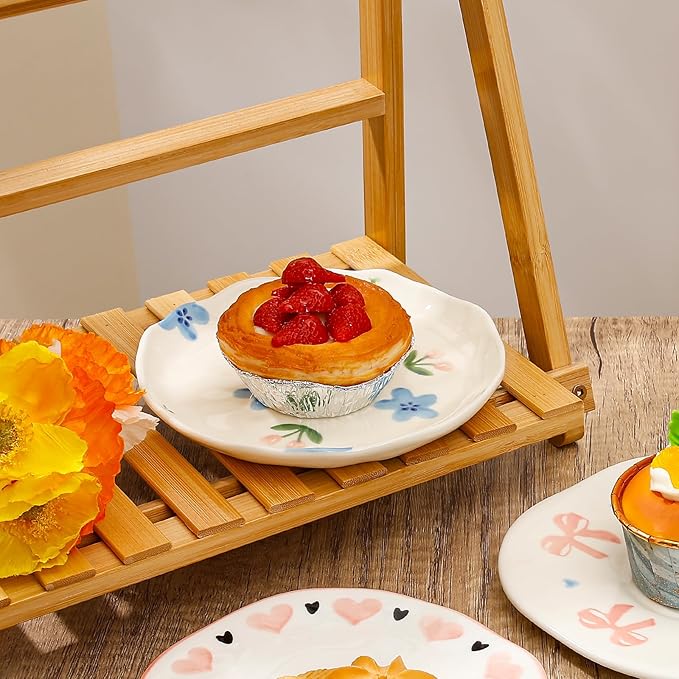 Koythin Ceramic Dessert Plates, Cute Fruits Dinner Plate, Creative Plates Design, Printed Flowers Dinnerware for Office and Home, Kitchen Plates for Desserts (Blue Flowers and Tulip)