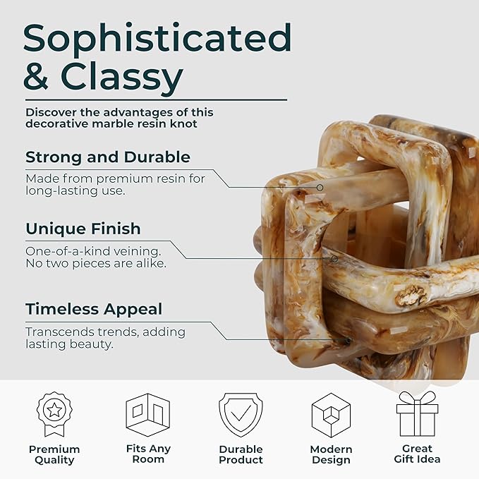 Sculpture for Home Decor and Bathroom Decor - Marble Knot Ornaments for Shelf Accents, Room Styling, and Office Design - Modern Statues Living Room Decor or Coffee Table Display - 6", Tan