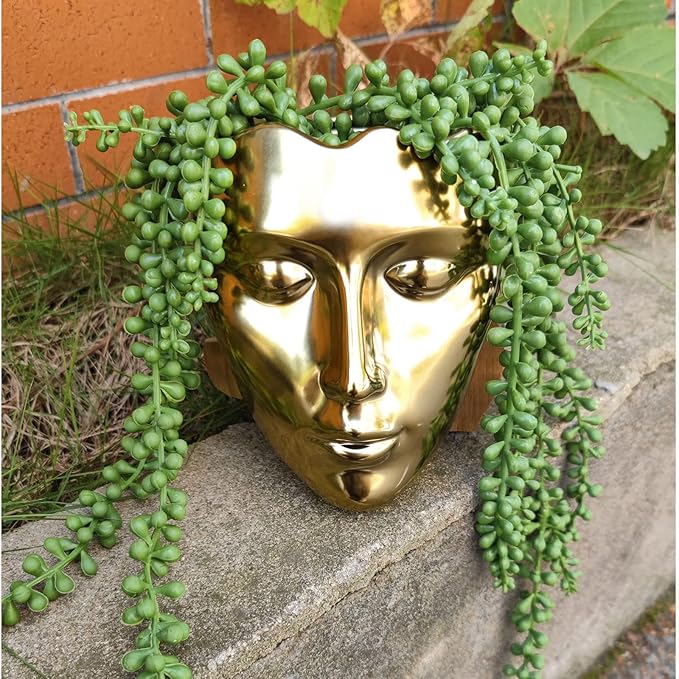Face Vase,Ceramic Female Form Face Vase,Modern Wall Hanging Plant Pot with Drainage for Home Centerpieces, Office Outdoor Hanging Decor